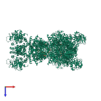 Homo hexameric assembly 1 of PDB entry 6zng coloured by chemically distinct molecules, top view.