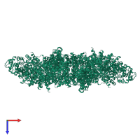 Homo hexameric assembly 1 of PDB entry 6znj coloured by chemically distinct molecules, top view.