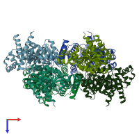 PDB entry 6znr coloured by chain, top view.