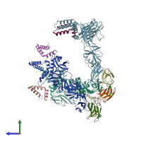 PDB entry 6zqw coloured by chain, side view.