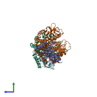 PDB entry 6zwc coloured by chain, side view.