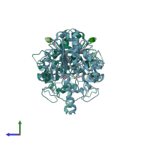 PDB entry 6zyf coloured by chain, side view.