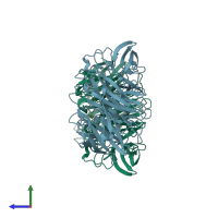 PDB entry 7a54 coloured by chain, side view.