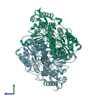PDB entry 7a9h coloured by chain, side view.