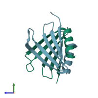 PDB entry 7agw coloured by chain, side view.