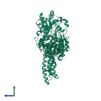 PDB entry 7akp coloured by chain, side view.