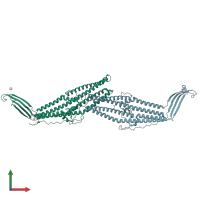 PDB entry 7akz coloured by chain, front view.