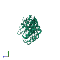 PDB entry 7alh coloured by chain, side view.