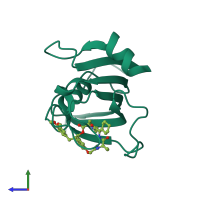 PDB entry 7aou coloured by chain, side view.