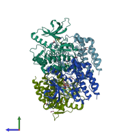 PDB entry 7apg coloured by chain, side view.