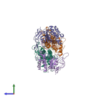 PDB entry 7arh coloured by chain, side view.