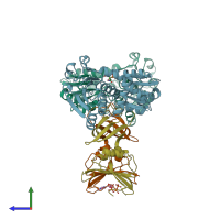 PDB entry 7at1 coloured by chain, side view.