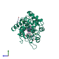 PDB entry 7atj coloured by chain, side view.