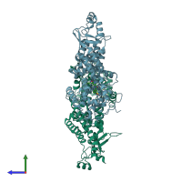 PDB entry 7avi coloured by chain, side view.