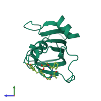 PDB entry 7awf coloured by chain, side view.