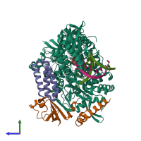 PDB entry 7b3b coloured by chain, side view.