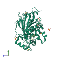 PDB entry 7b3f coloured by chain, side view.