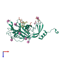 Monomeric assembly 1 of PDB entry 7b62 coloured by chemically distinct molecules, top view.
