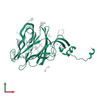 Spike protein S1 in PDB entry 7b62, assembly 1, front view.