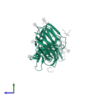 Spike protein S1 in PDB entry 7b62, assembly 1, side view.