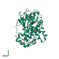 PDB entry 7b8g coloured by chain, side view.