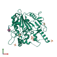 Monomeric assembly 1 of PDB entry 7b8m coloured by chemically distinct molecules, front view.