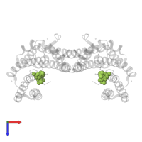 2-[3,5-bis(chloranyl)phenoxy]-2-methyl-~{N}-(2-sulfanylethyl)propanamide in PDB entry 7ba7, assembly 1, top view.