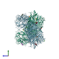 PDB entry 7bam coloured by chain, side view.