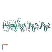 Monomeric assembly 1 of PDB entry 7bay coloured by chemically distinct molecules, top view.