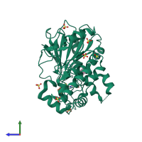 PDB entry 7bc9 coloured by chain, side view.