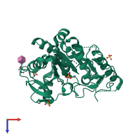 PDB entry 7bch coloured by chain, top view.