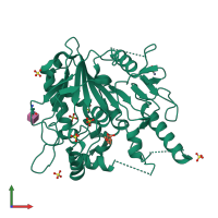 Monomeric assembly 1 of PDB entry 7bda coloured by chemically distinct molecules, front view.