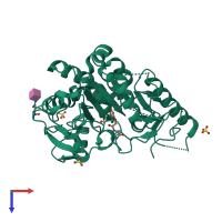 PDB entry 7bdf coloured by chain, top view.