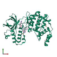 PDB entry 7be5 coloured by chain, front view.