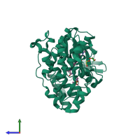 PDB entry 7be5 coloured by chain, side view.