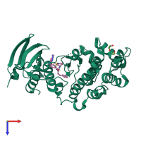 PDB entry 7be5 coloured by chain, top view.