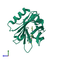 PDB entry 7bf9 coloured by chain, side view.