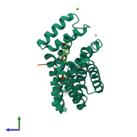 PDB entry 7bgv coloured by chain, side view.