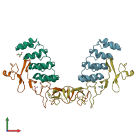 PDB entry 7bhe coloured by chain, front view.