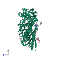 PDB entry 7bhx coloured by chain, side view.