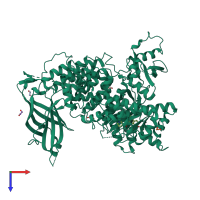 PDB entry 7bi9 coloured by chain, top view.