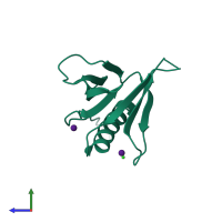 PDB entry 7bmv coloured by chain, side view.