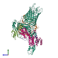 PDB entry 7bnq coloured by chain, side view.