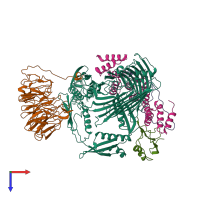 PDB entry 7bnq coloured by chain, top view.