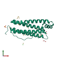 PDB entry 7bon coloured by chain, front view.