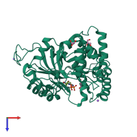 Monomeric assembly 4 of PDB entry 7bop coloured by chemically distinct molecules, top view.