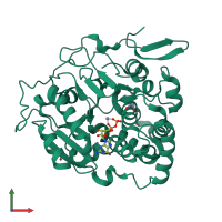 Monomeric assembly 6 of PDB entry 7bop coloured by chemically distinct molecules, front view.