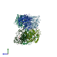 PDB entry 7bop coloured by chain, side view.