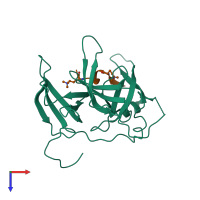 Hetero dimeric assembly 2 of PDB entry 7bqz coloured by chemically distinct molecules, top view.