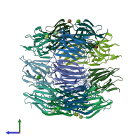 PDB entry 7bt9 coloured by chain, side view.